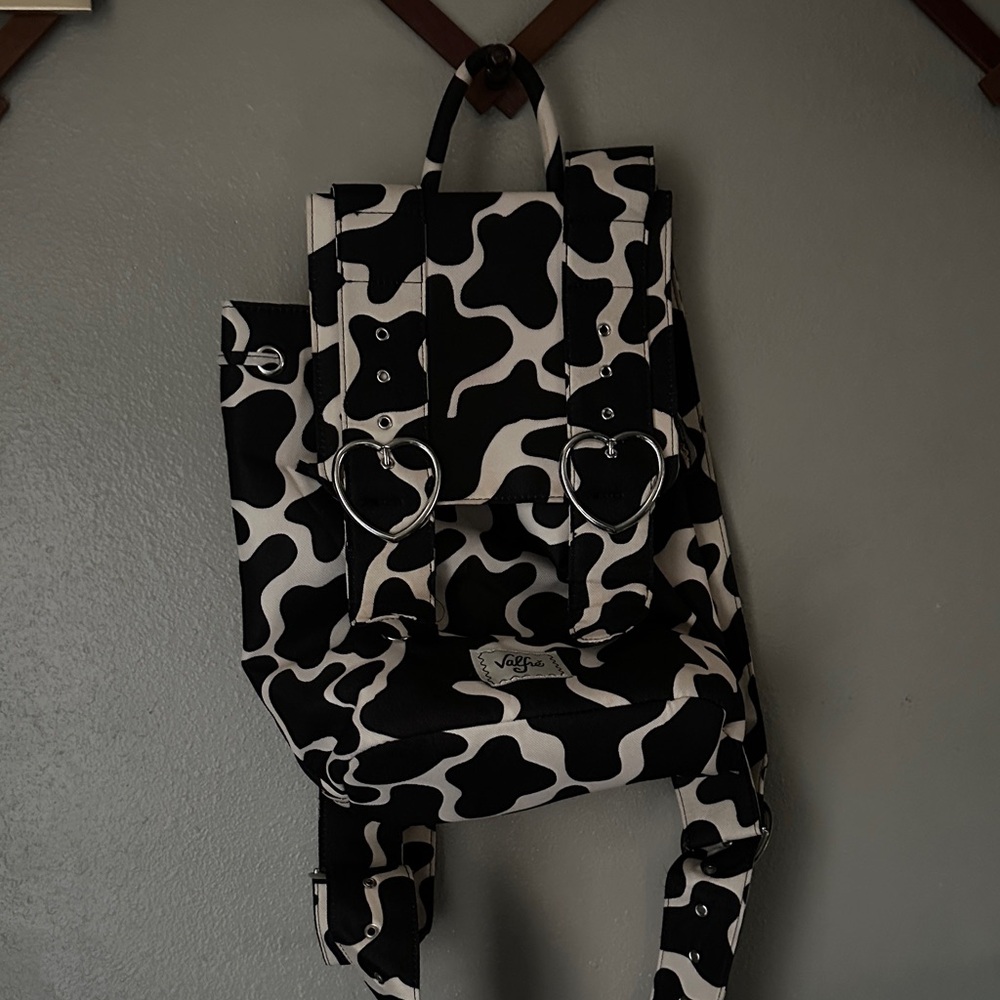 Valfre Black and White Cow Print Backpack
